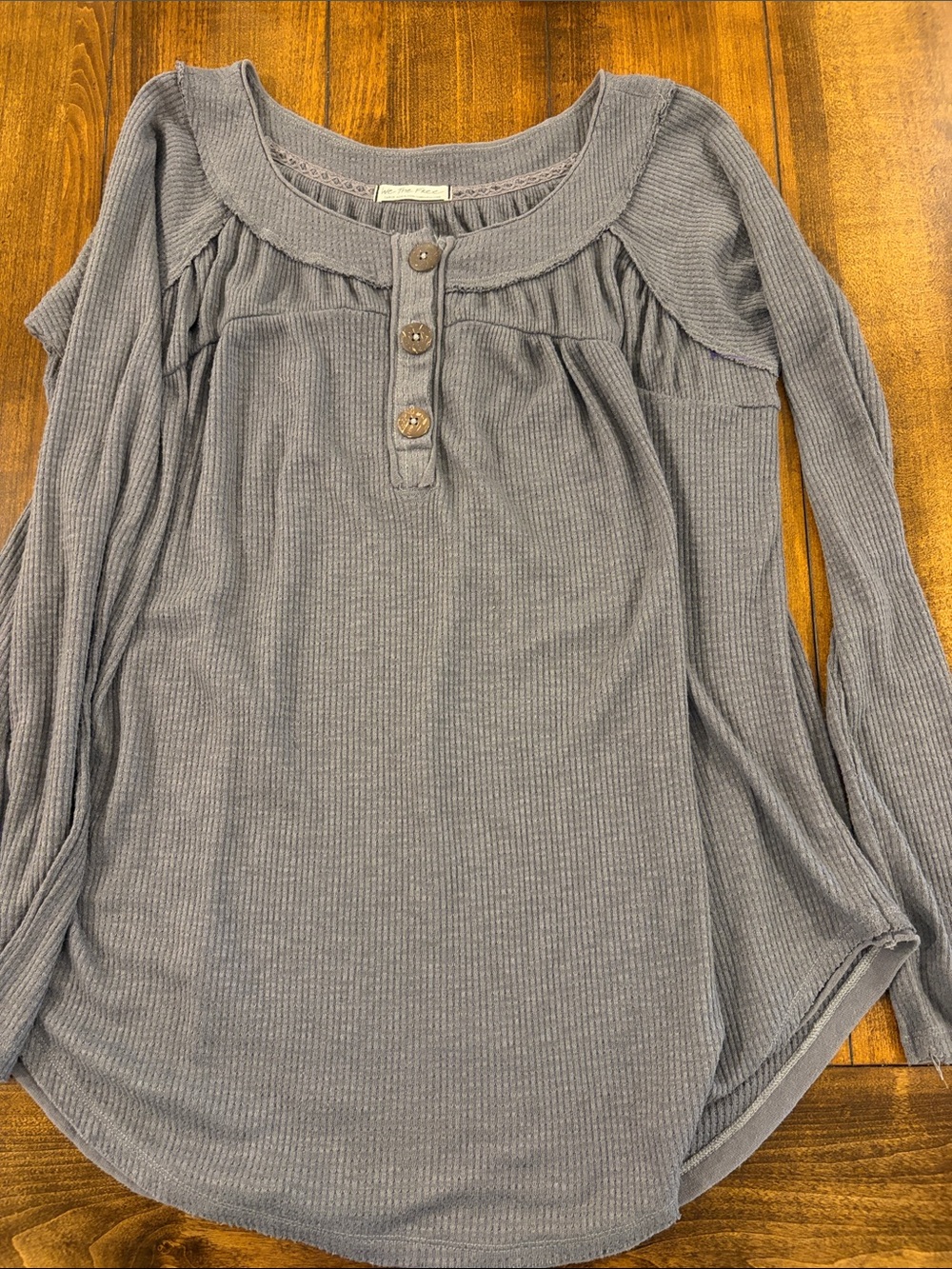Free people Gray Ribbed Henley Long-Sleeve Top